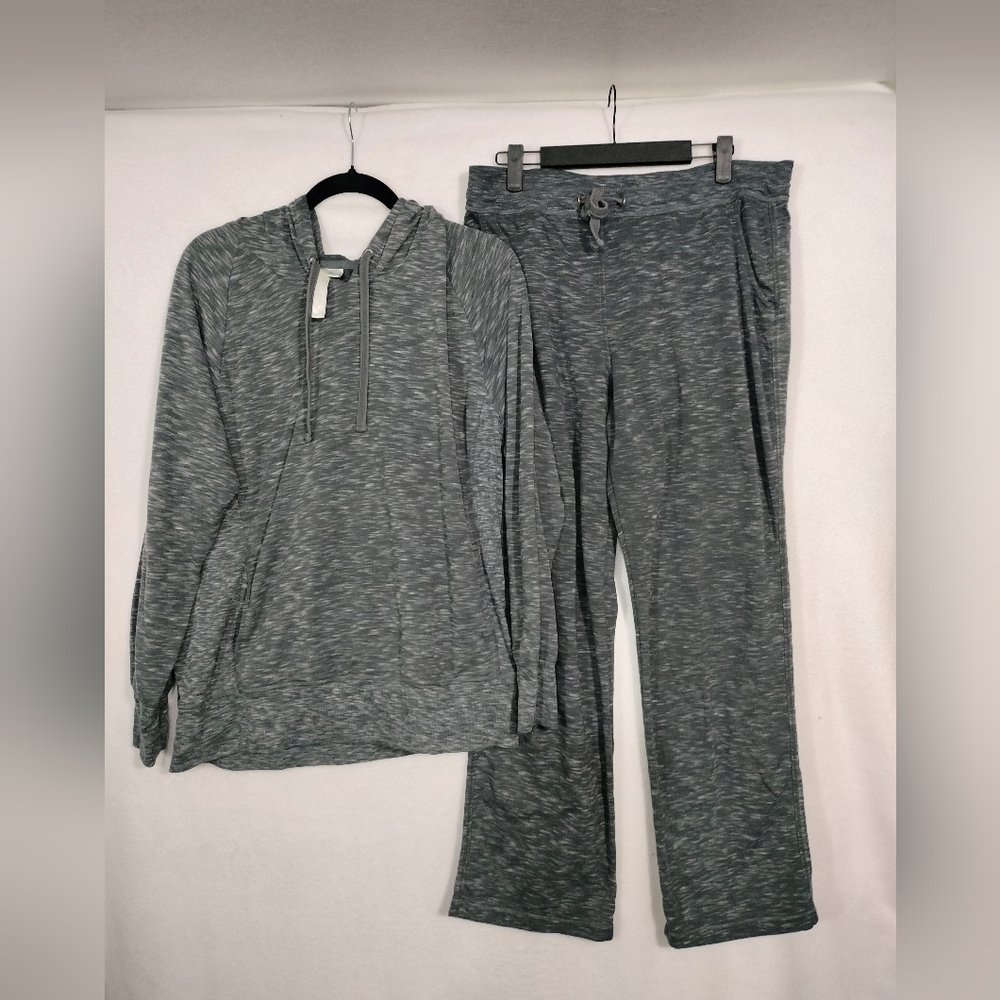 Heathered Gray Lounge Hoodie & Drawstring Pants Set Green Tea